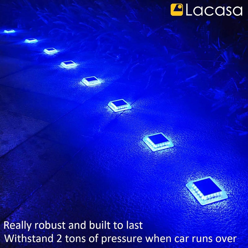 La Casa أضواء سطح شمسية، 4 عبوات 30LM أضواء رصيف LED ضوء أزرق، أضواء خطوات تعمل بالطاقة الشمسية في الهواء الطلق، تضيء طوال الليل، مقاومة للماء IP68، تشغيل/إيقاف تلقائي لحديقة السلالم ممر الإضاءة - Image 2
